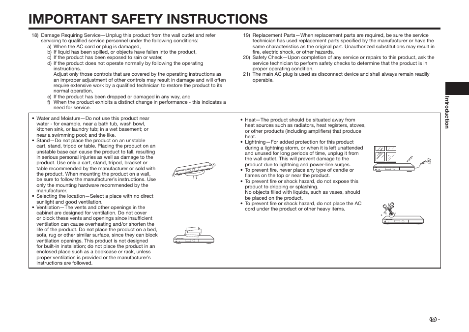 Important safety instructions | Sharp BD-HP75U User Manual | Page 5 / 74