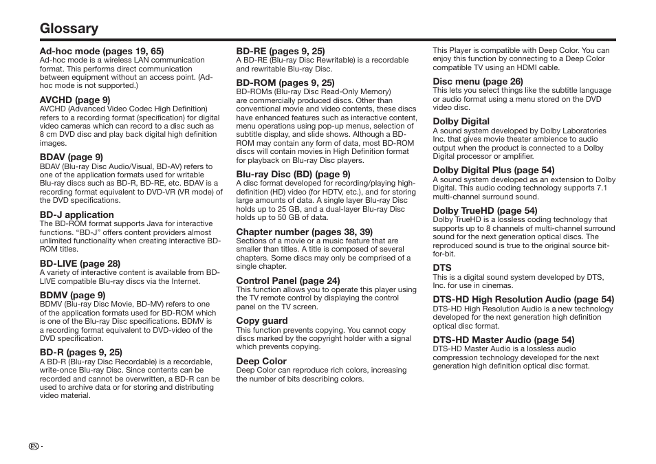 Glossary | Sharp BD-HP75U User Manual | Page 68 / 74