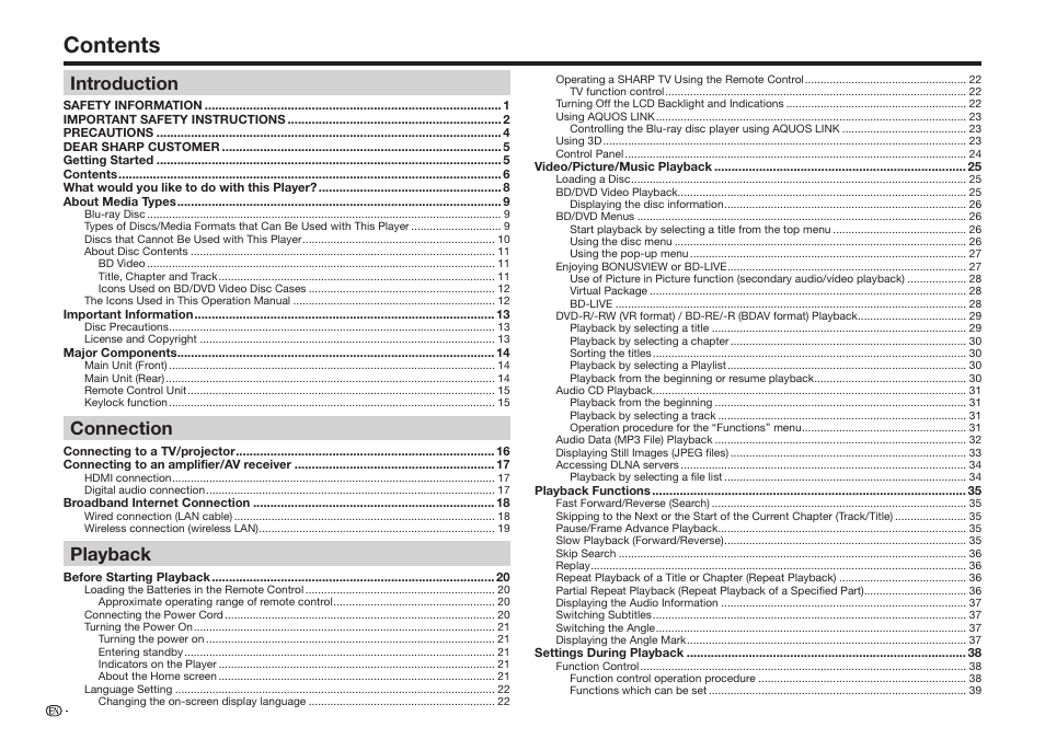 Sharp BD-HP75U User Manual | Page 8 / 74