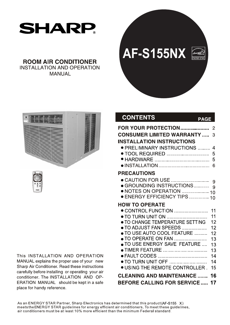 Sharp AF-S155NX User Manual | 20 pages