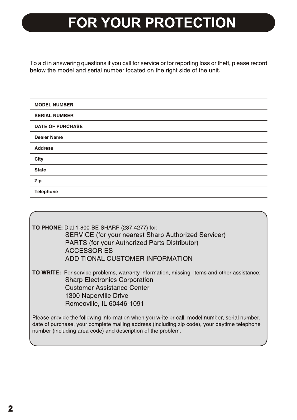 Sharp AF-S155NX User Manual | Page 2 / 20