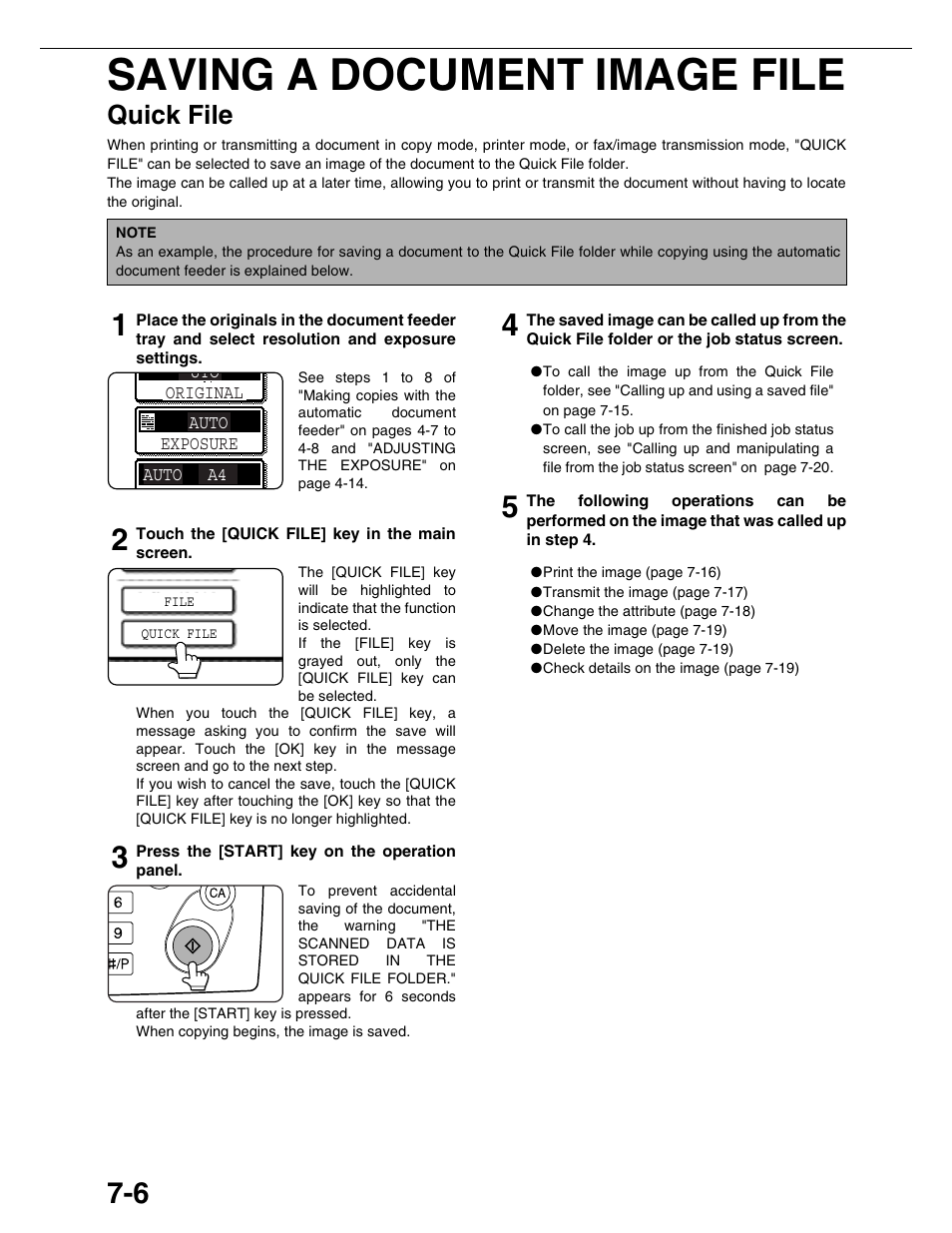 Saving a document image file, Quick file | Sharp AR-M355N User Manual | Page 152 / 380