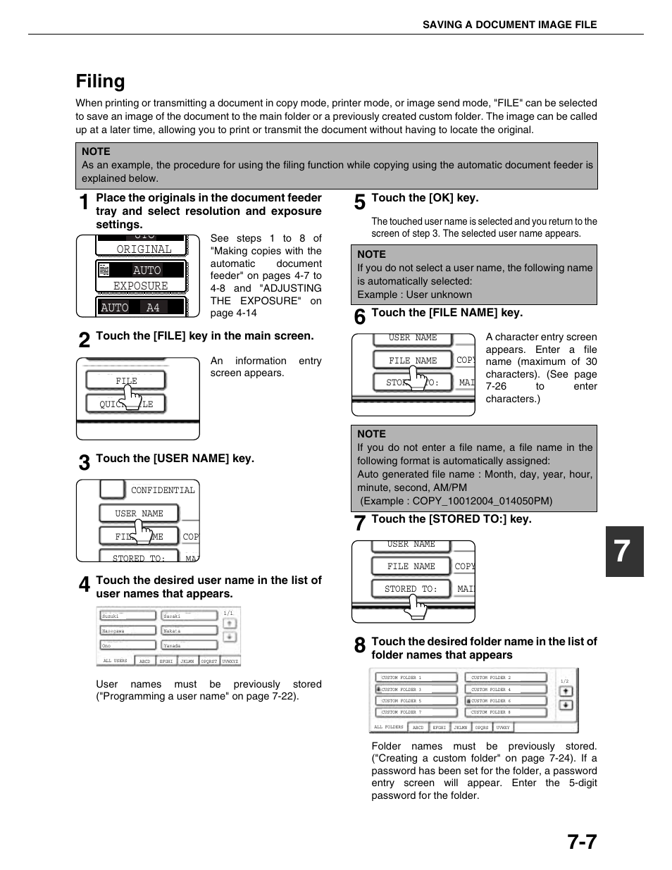 Filing, Uto auto auto a4 original exposure | Sharp AR-M355N User Manual | Page 153 / 380