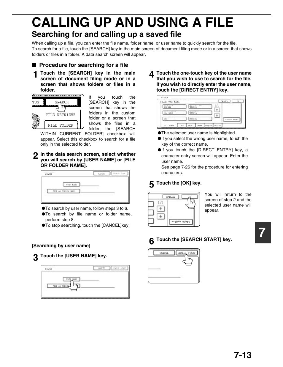 7calling up and using a file, Searching for and calling up a saved file, Procedure for searching for a file | Sharp AR-M355N User Manual | Page 159 / 380