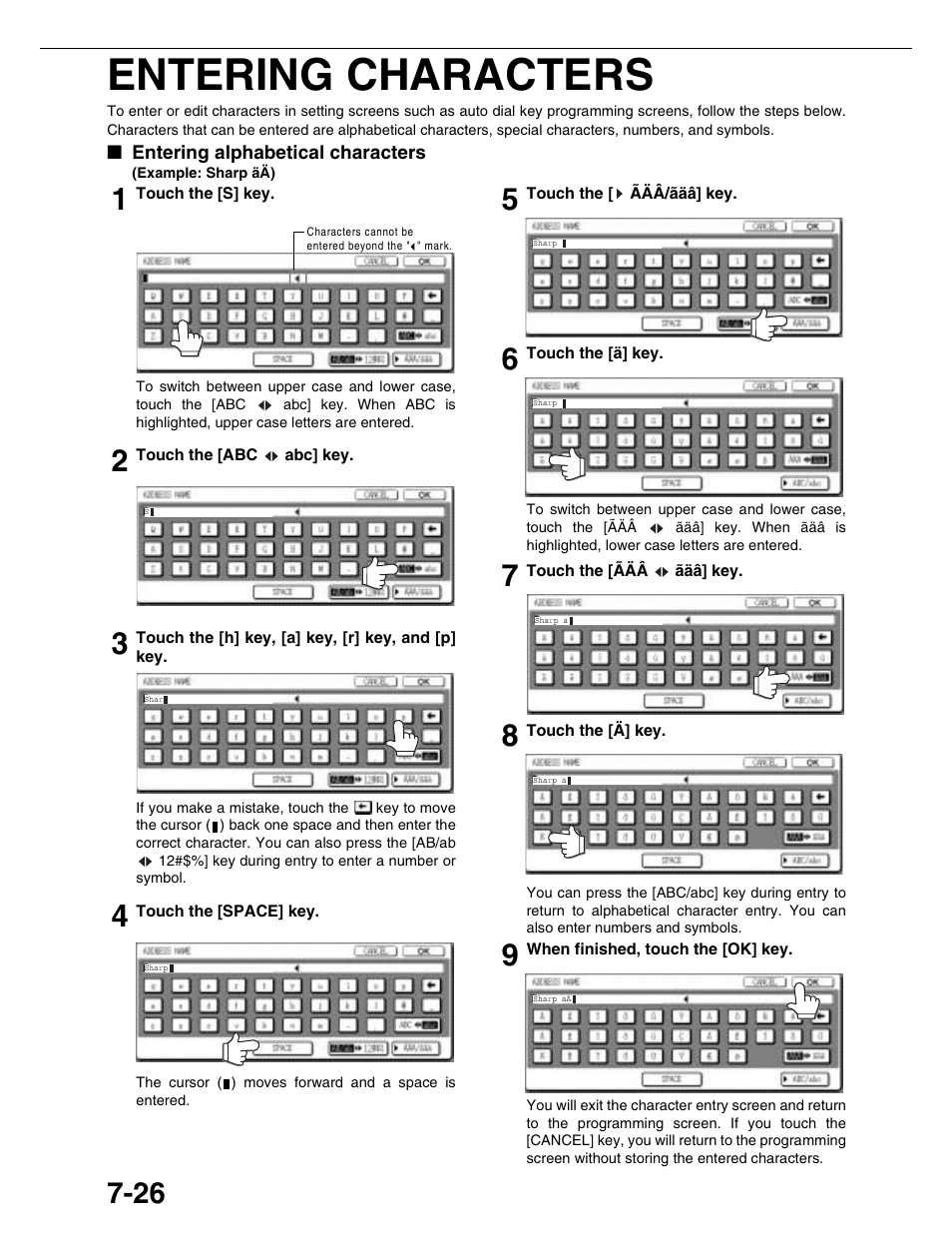 Entering characters | Sharp AR-M355N User Manual | Page 172 / 380