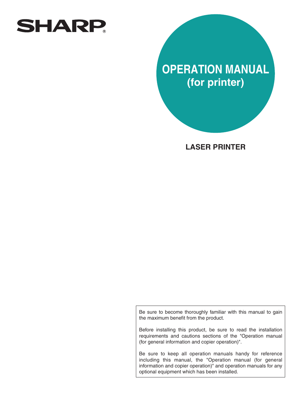 Operation manual, For printer) | Sharp AR-M355N User Manual | Page 185 / 380