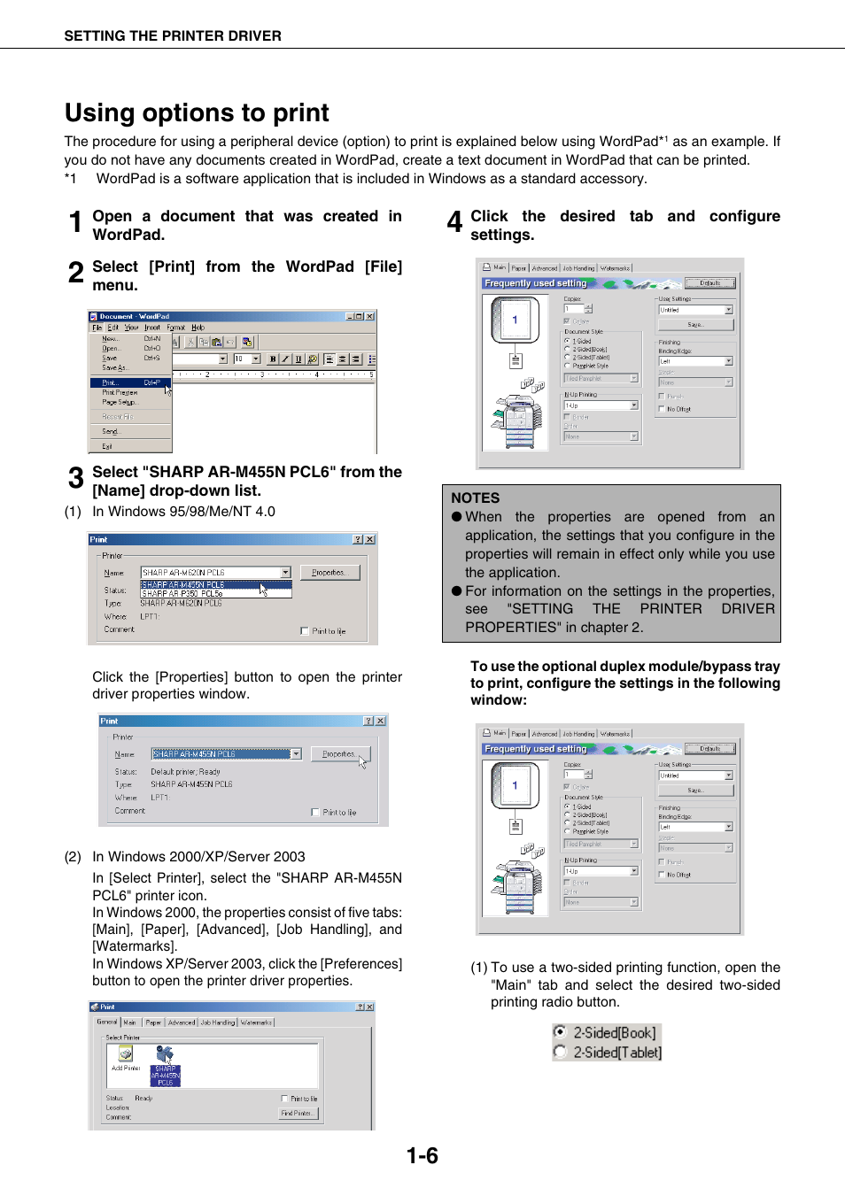 Using options to print, Using options to print -6 | Sharp AR-M355N User Manual | Page 193 / 380