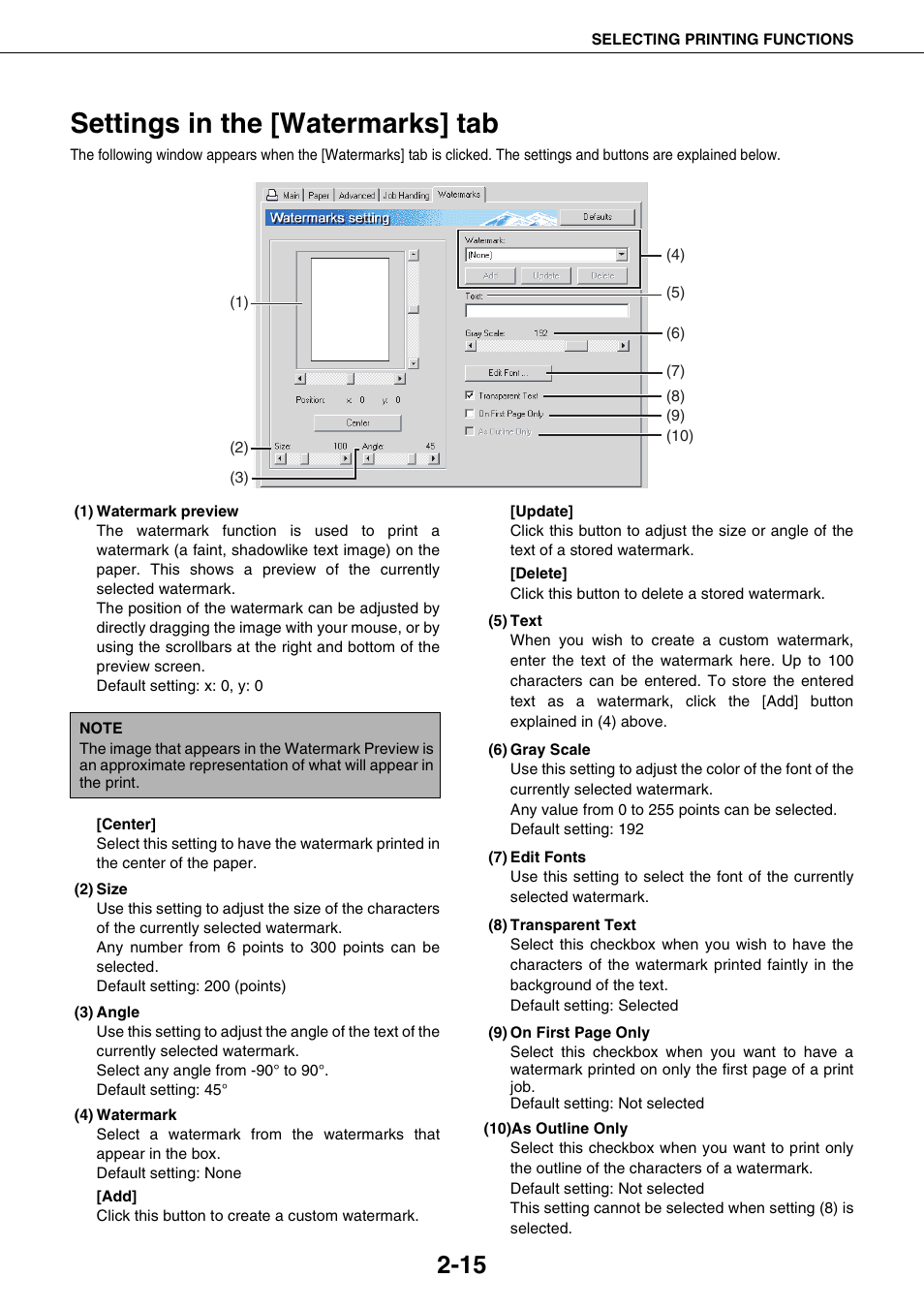 Settings in the [watermarks] tab, Settings in the [watermarks] tab -15 | Sharp AR-M355N User Manual | Page 209 / 380