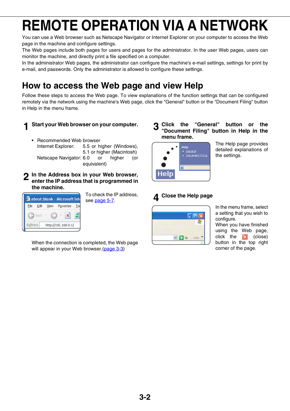 Remote operation via a network, Remote operation via a network -2, How to access the web page and view help | Sharp AR-M355N User Manual | Page 211 / 380