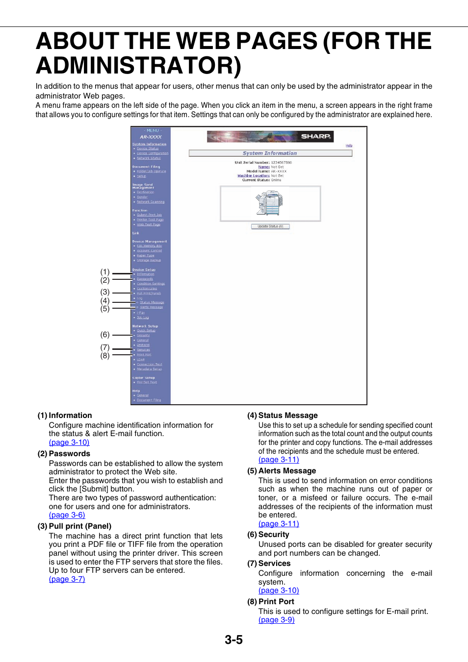 Administrator), About the web pages (for the administrator) | Sharp AR-M355N User Manual | Page 214 / 380