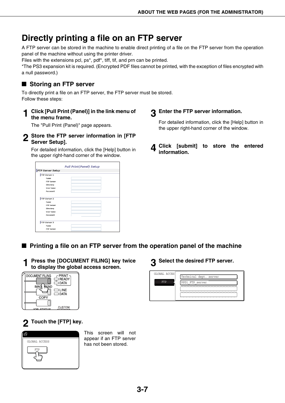 Directly printing a file on an ftp server, Storing an ftp server, Directly printing a file on an ftp server -7 | Sharp AR-M355N User Manual | Page 216 / 380