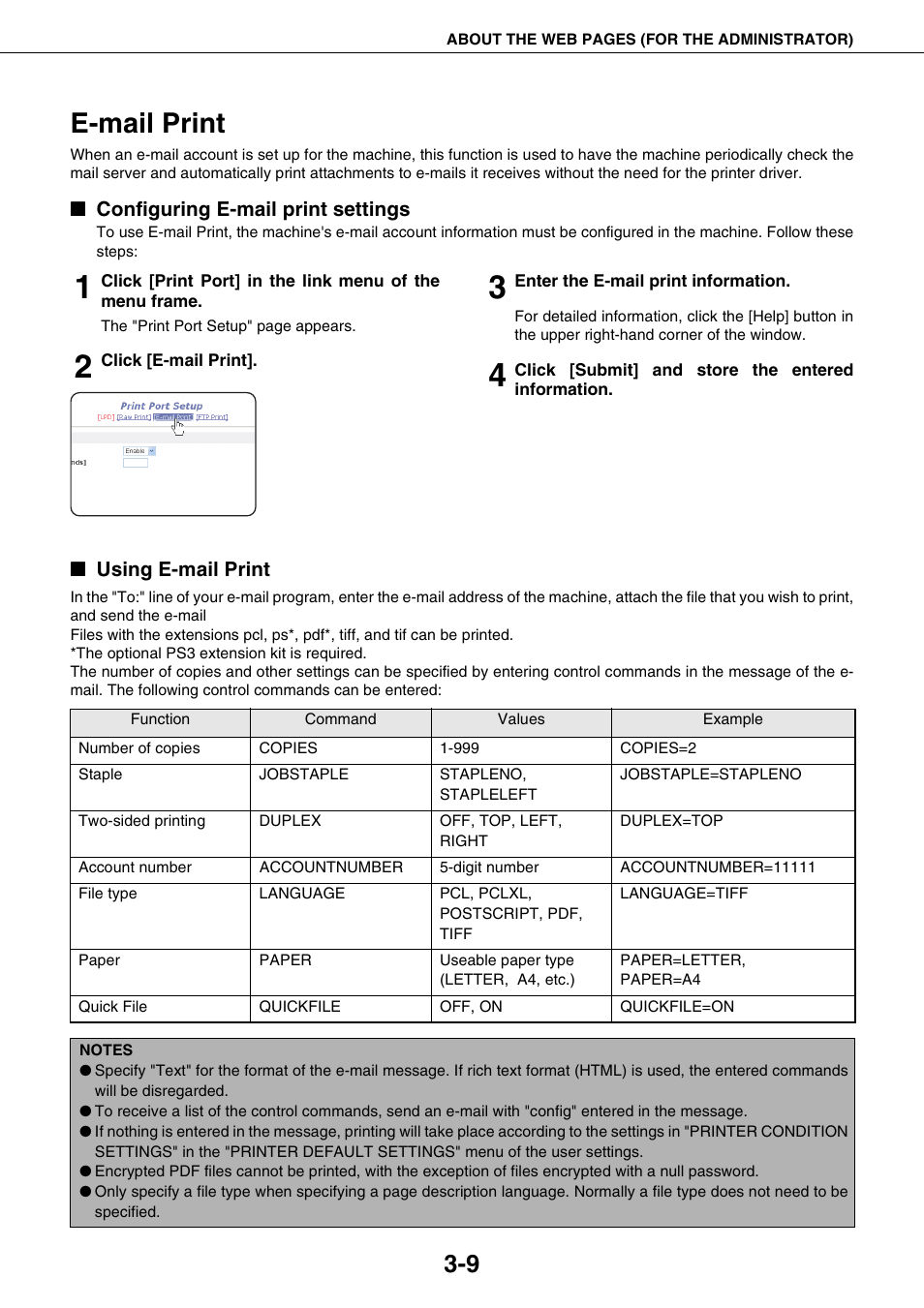 E-mail print, Configuring e-mail print settings, Using e-mail print | E-mail print -9 | Sharp AR-M355N User Manual | Page 218 / 380