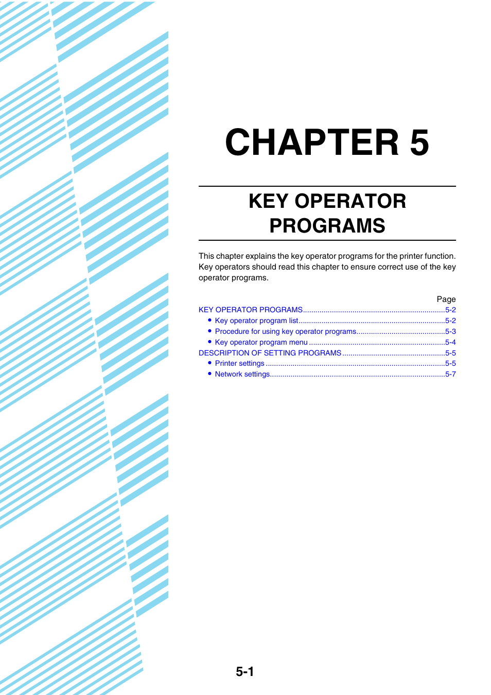 Chapter 5 key operator programs, Chapter 5, Key operator programs | Sharp AR-M355N User Manual | Page 226 / 380