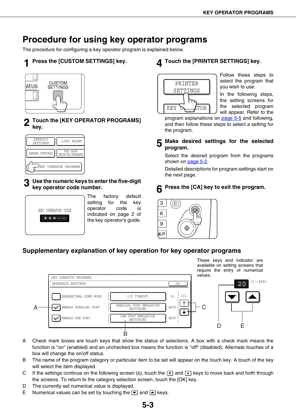 Procedure for using key operator programs, Procedure for using key operator programs -3 | Sharp AR-M355N User Manual | Page 228 / 380