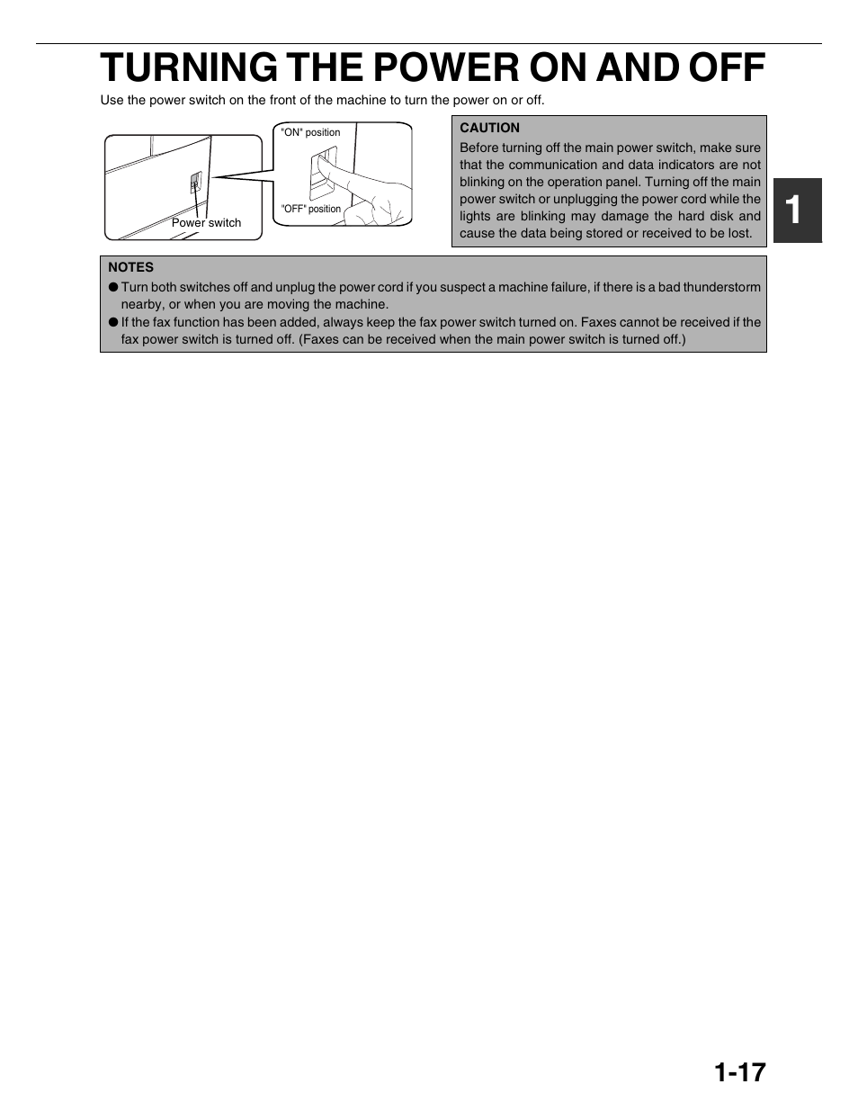 1turning the power on and off | Sharp AR-M355N User Manual | Page 26 / 380