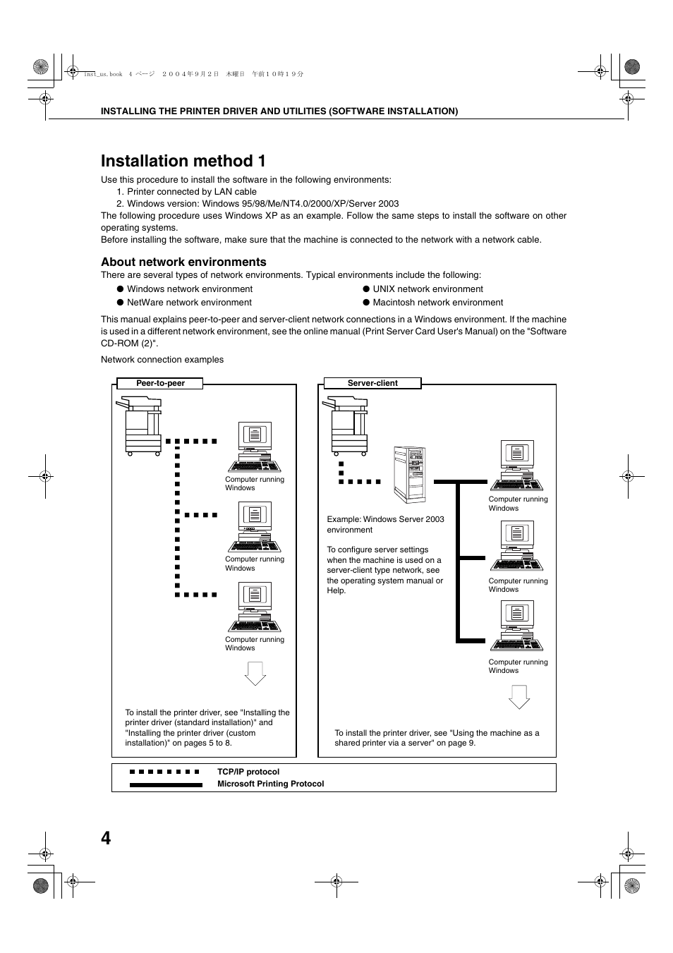 Installation method 1, About network environments | Sharp AR-M355N User Manual | Page 263 / 380