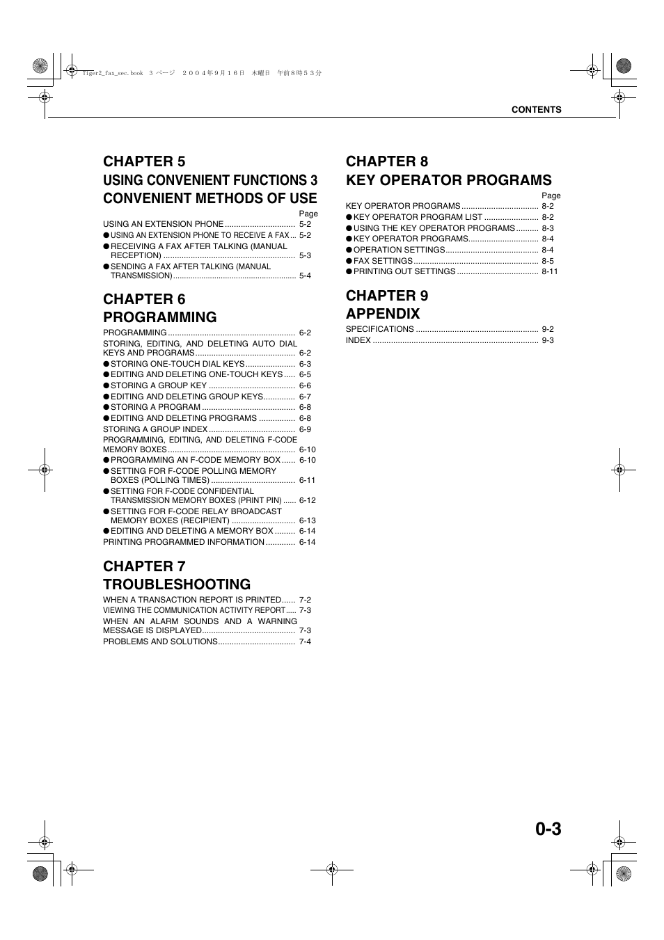 Chapter 6 programming, Chapter 7 troubleshooting, Chapter 8 key operator programs | Chapter 9 appendix | Sharp AR-M355N User Manual | Page 282 / 380