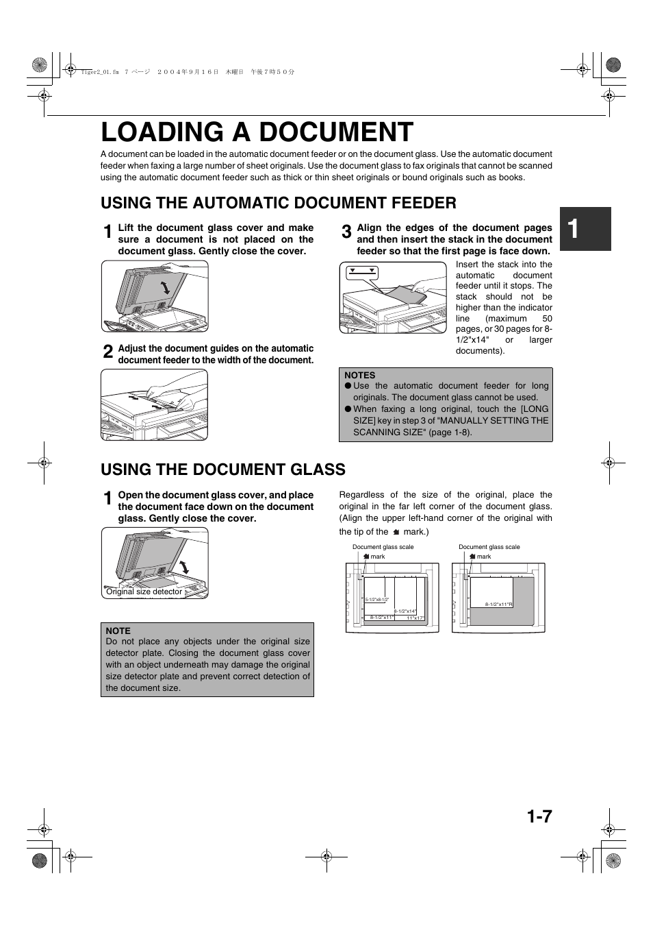 Loading a document, Using the automatic document feeder, Using the document glass | 1loading a document | Sharp AR-M355N User Manual | Page 294 / 380