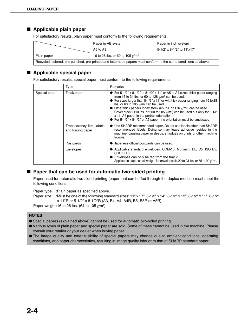 Applicable plain paper, Applicable special paper | Sharp AR-M355N User Manual | Page 31 / 380