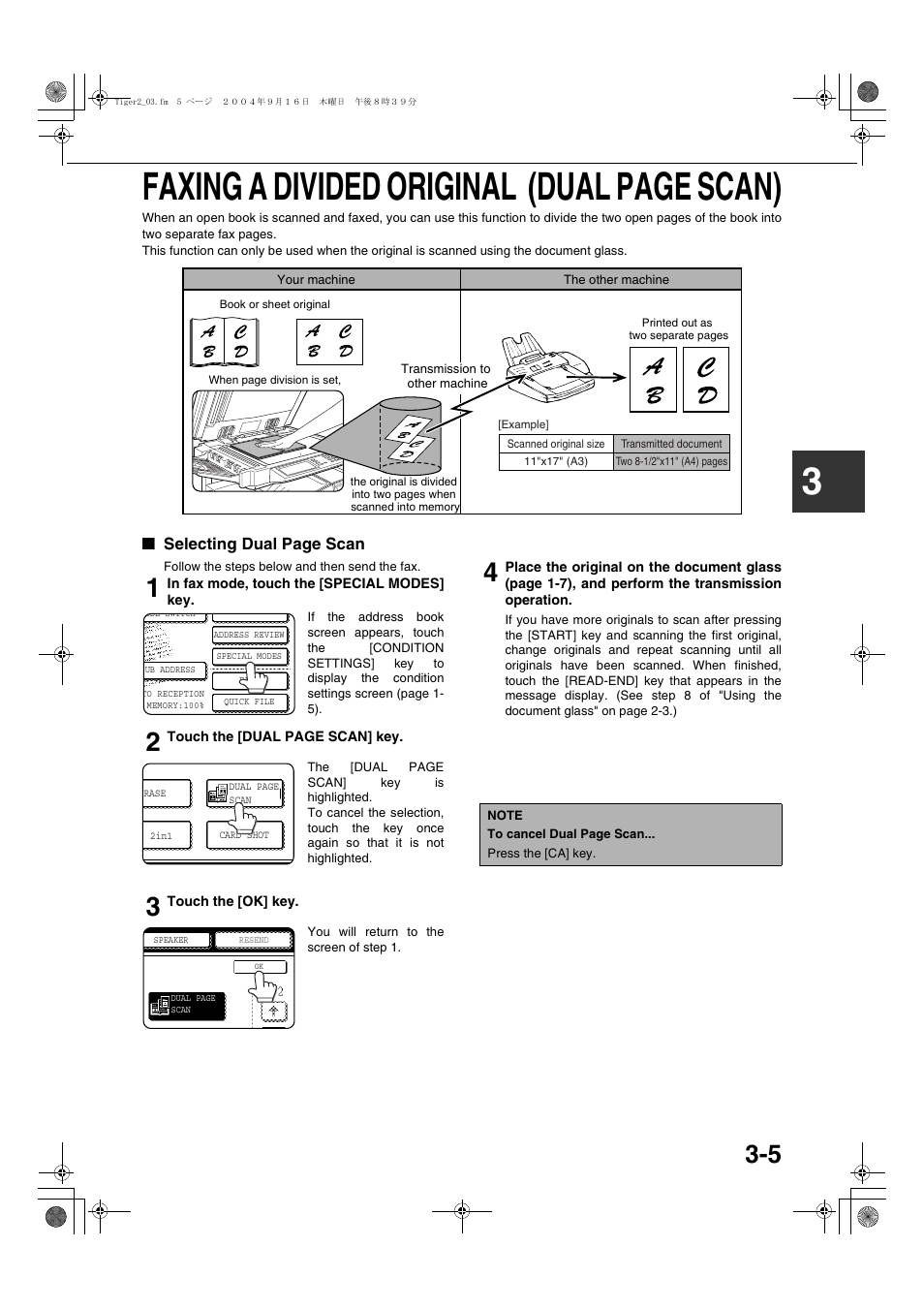 3faxing a divided original (dual page scan) | Sharp AR-M355N User Manual | Page 314 / 380