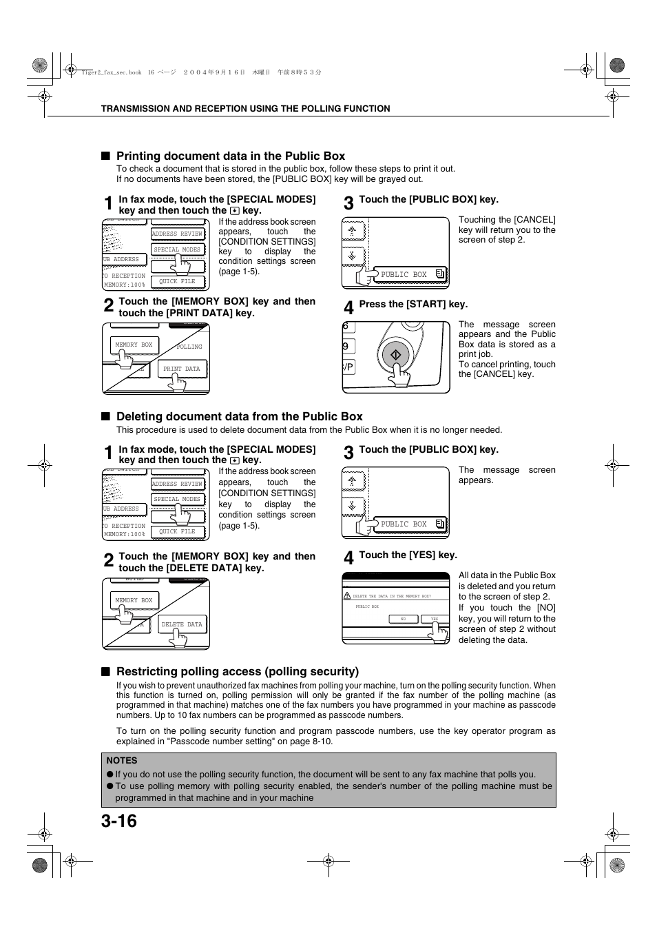 Printing document data in the public box, Deleting document data from the public box, Restricting polling access (polling security) | Sharp AR-M355N User Manual | Page 325 / 380