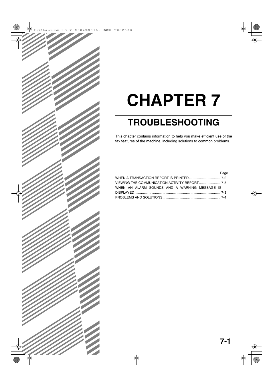 Troubleshooting, Chapter 7 troubleshooting, Chapter 7 | Sharp AR-M355N User Manual | Page 358 / 380