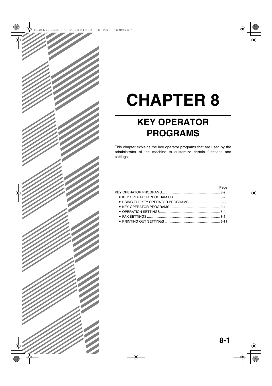 Key operator programs, Chapter 8 key operator programs, Chapter 8 | Sharp AR-M355N User Manual | Page 364 / 380