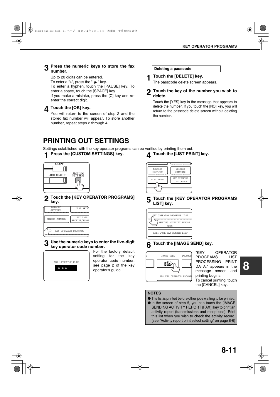 Deleting a passcode, Printing out settings | Sharp AR-M355N User Manual | Page 374 / 380