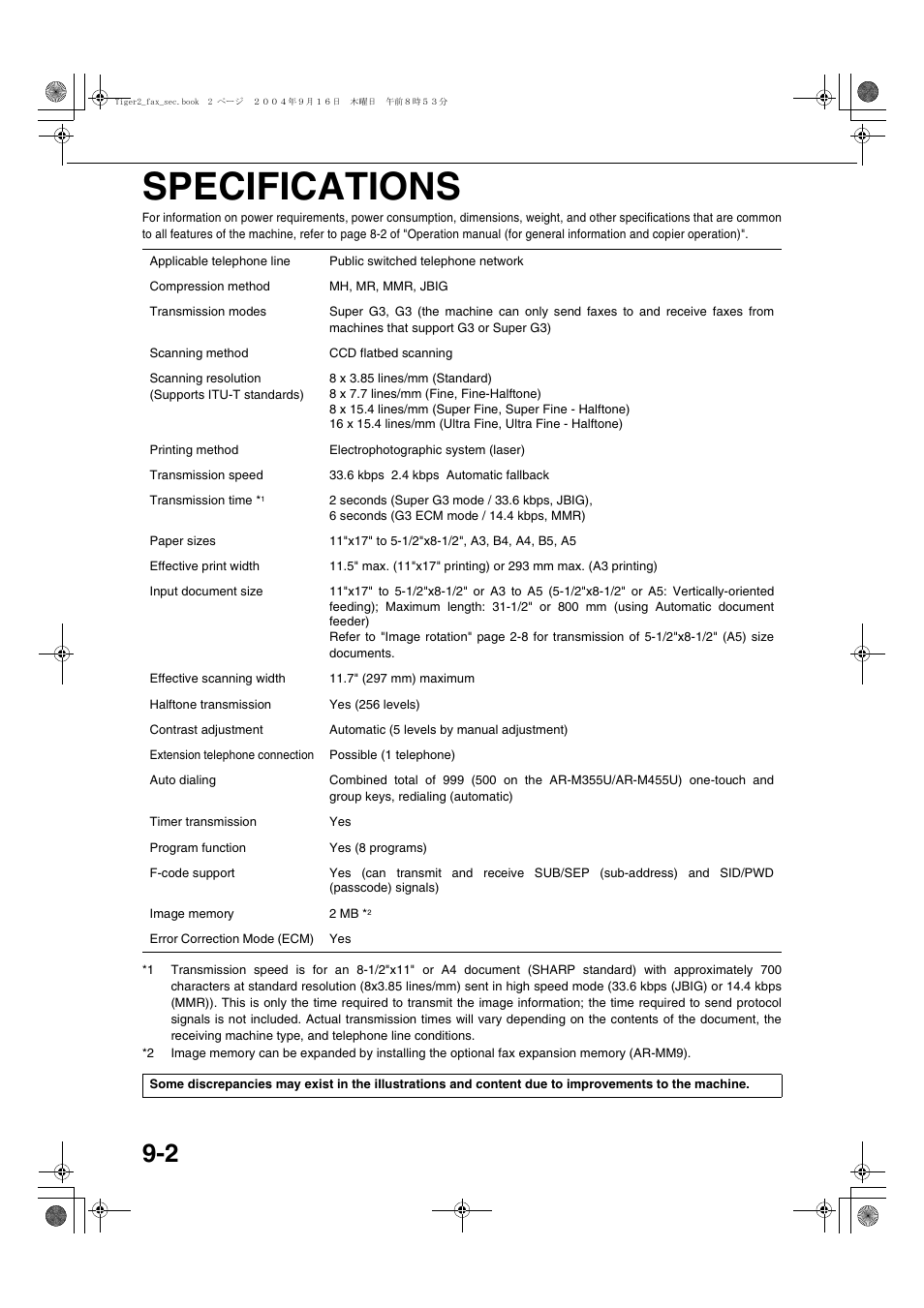 Specifications | Sharp AR-M355N User Manual | Page 377 / 380