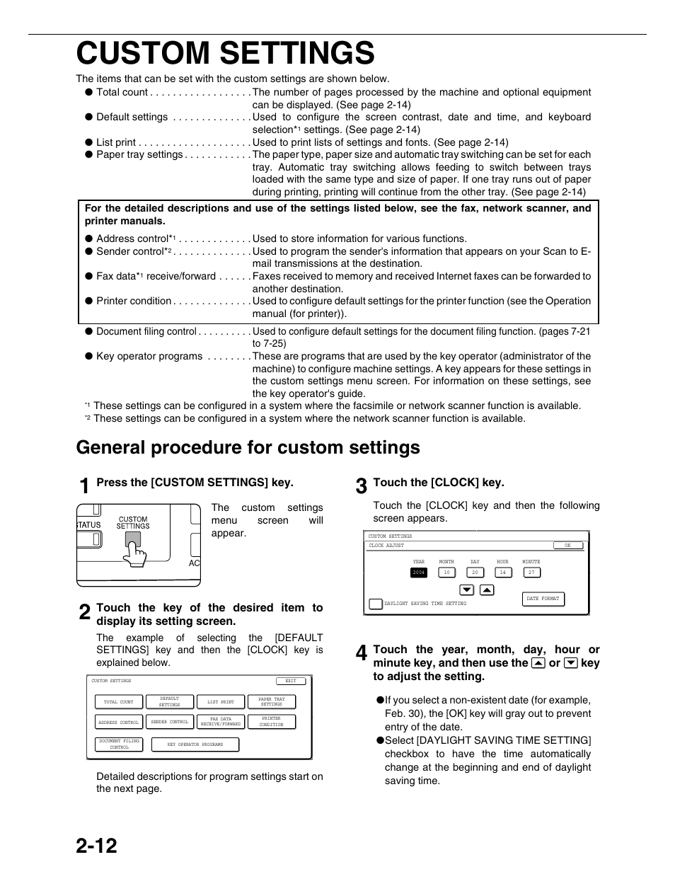 Custom settings, General procedure for custom settings | Sharp AR-M355N User Manual | Page 39 / 380