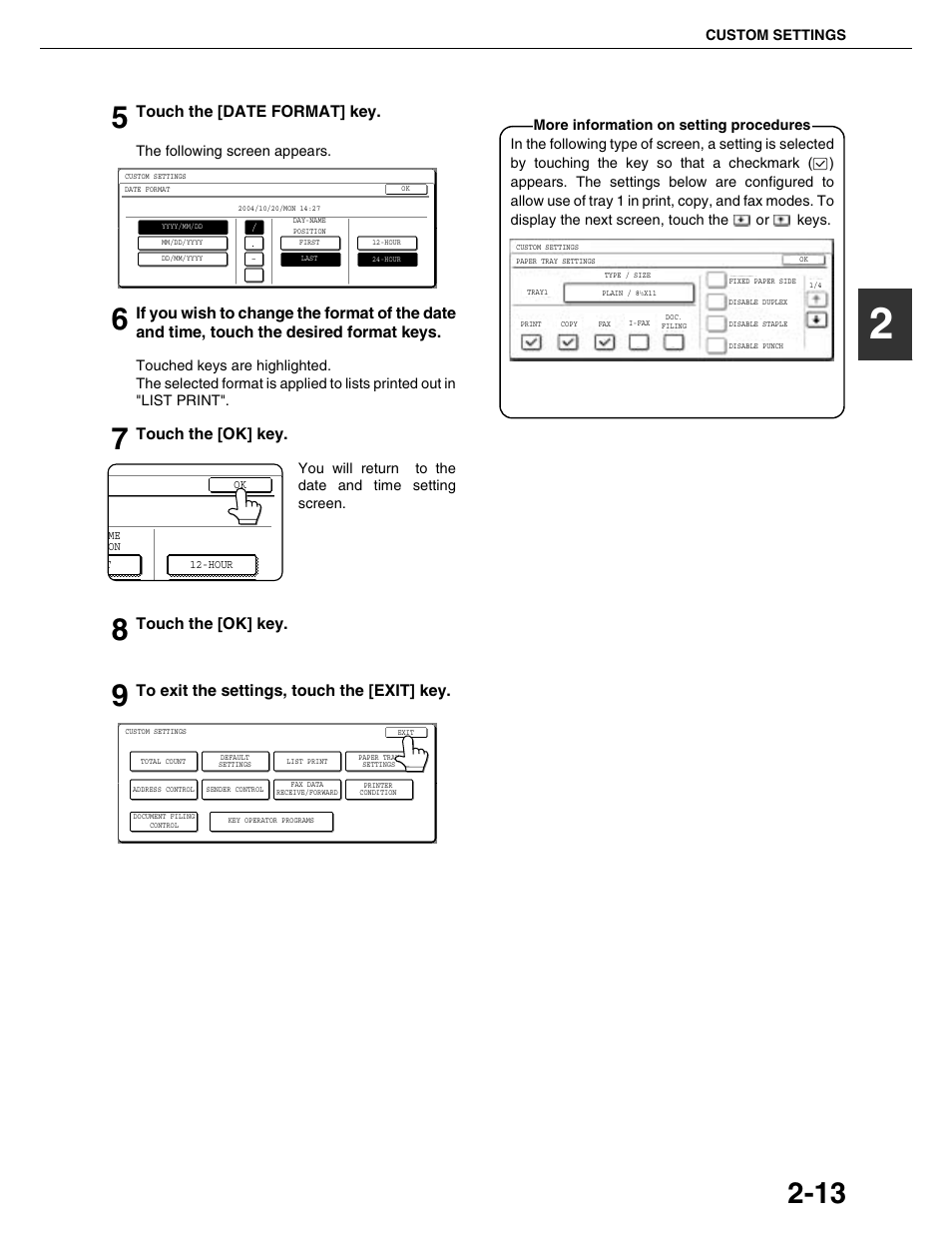 Touch the [date format] key, Touch the [ok] key | Sharp AR-M355N User Manual | Page 40 / 380