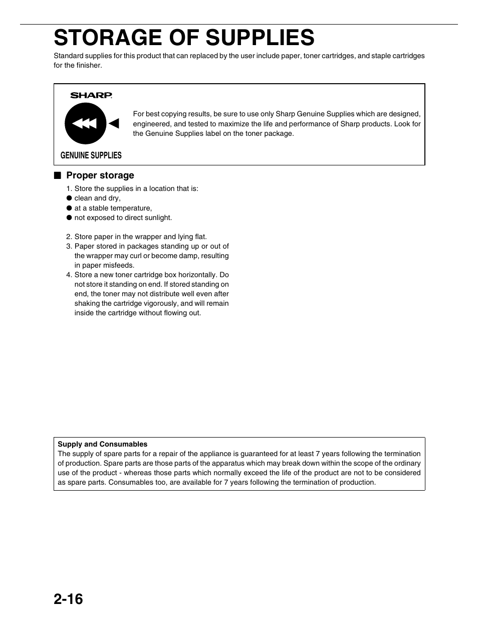 Storage of supplies | Sharp AR-M355N User Manual | Page 43 / 380