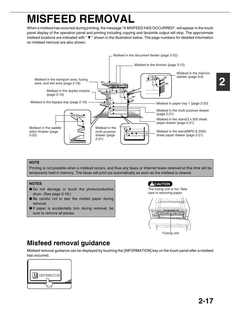 2misfeed removal, Misfeed removal guidance | Sharp AR-M355N User Manual | Page 44 / 380