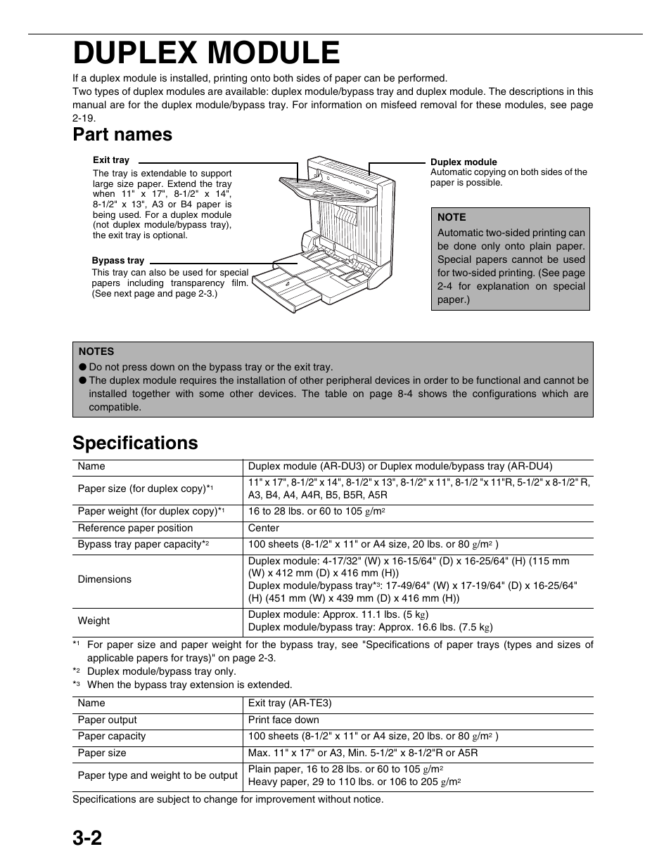 Duplex module, Part names specifications | Sharp AR-M355N User Manual | Page 55 / 380