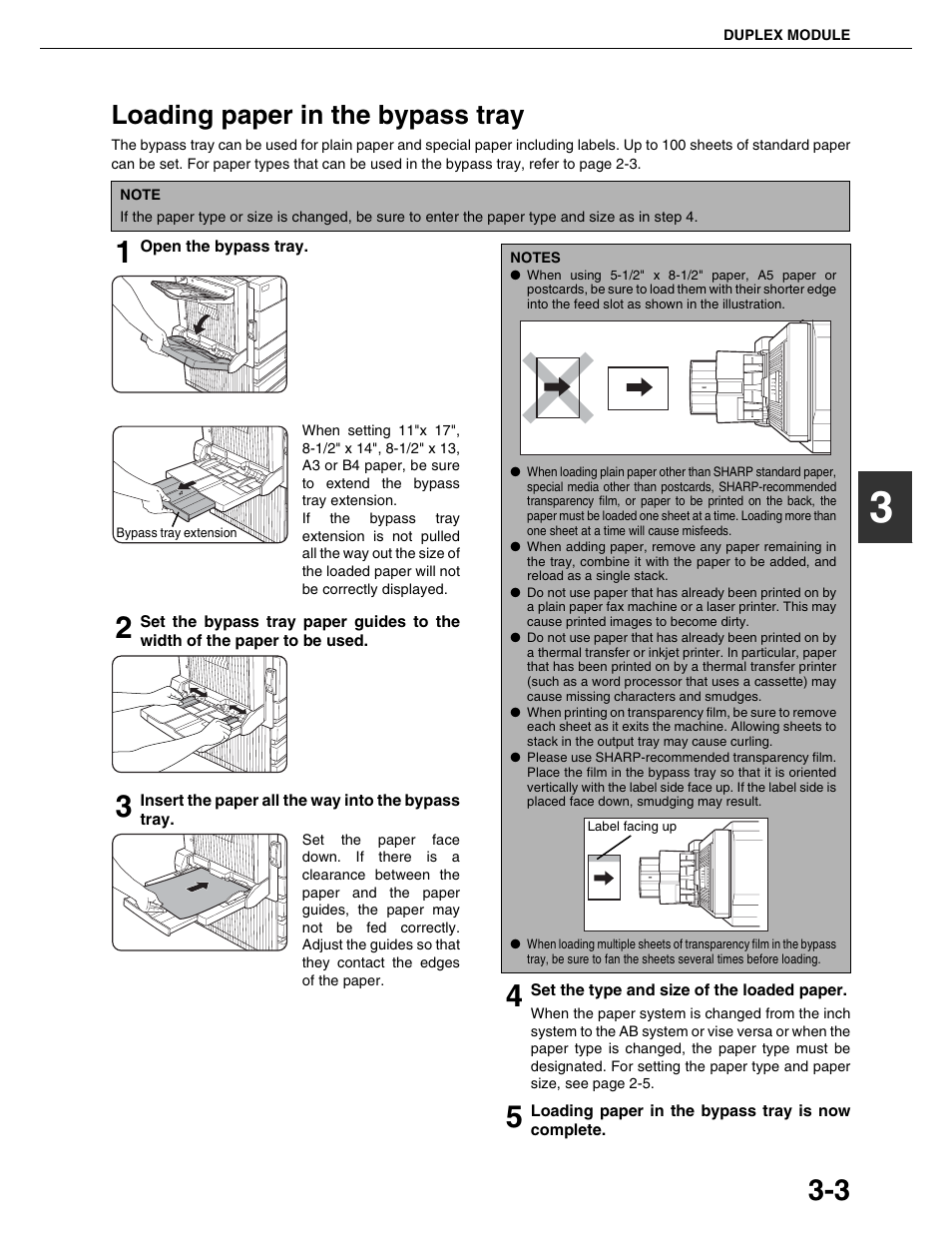 Loading paper in the bypass tray | Sharp AR-M355N User Manual | Page 56 / 380