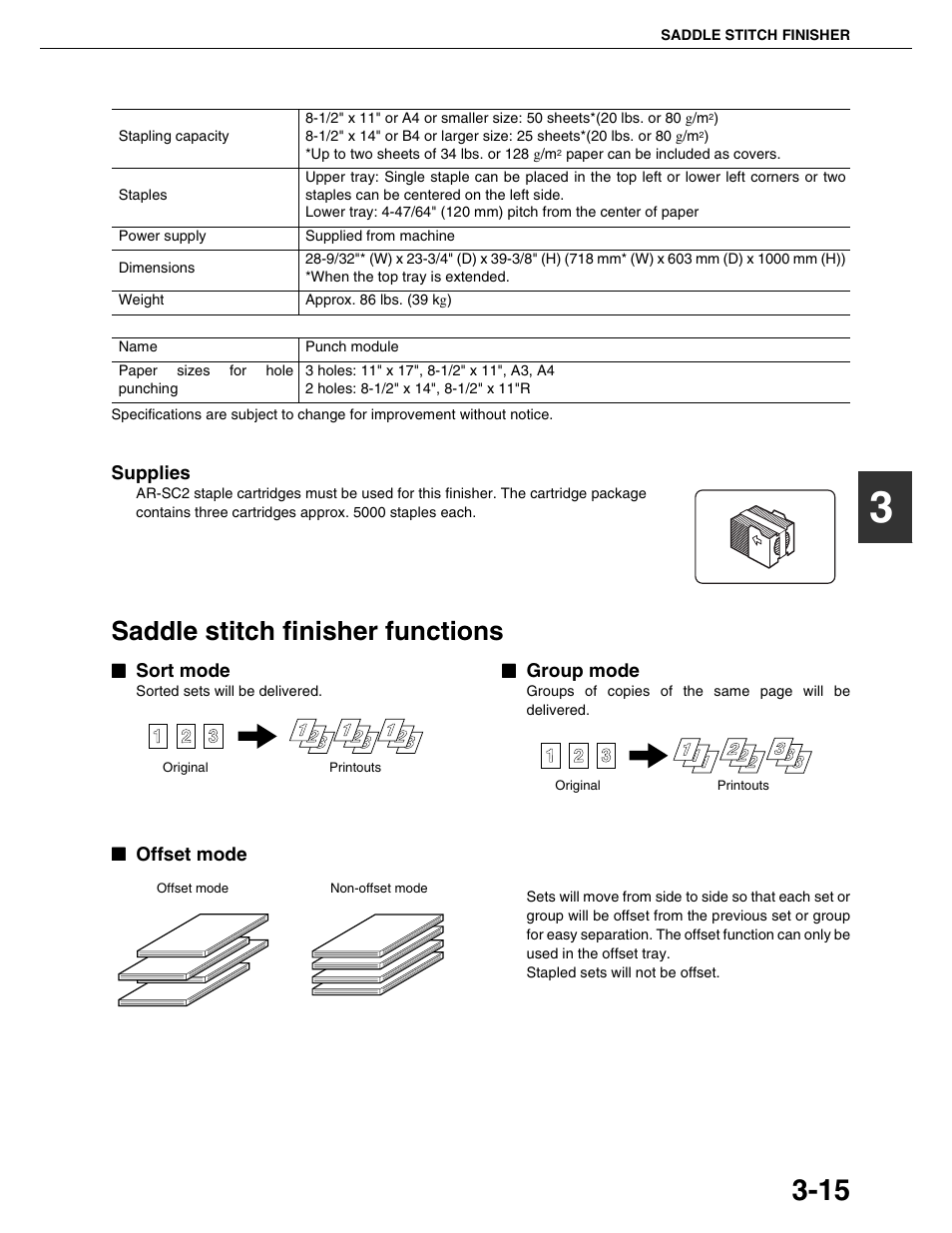 Saddle stitch finisher functions | Sharp AR-M355N User Manual | Page 68 / 380