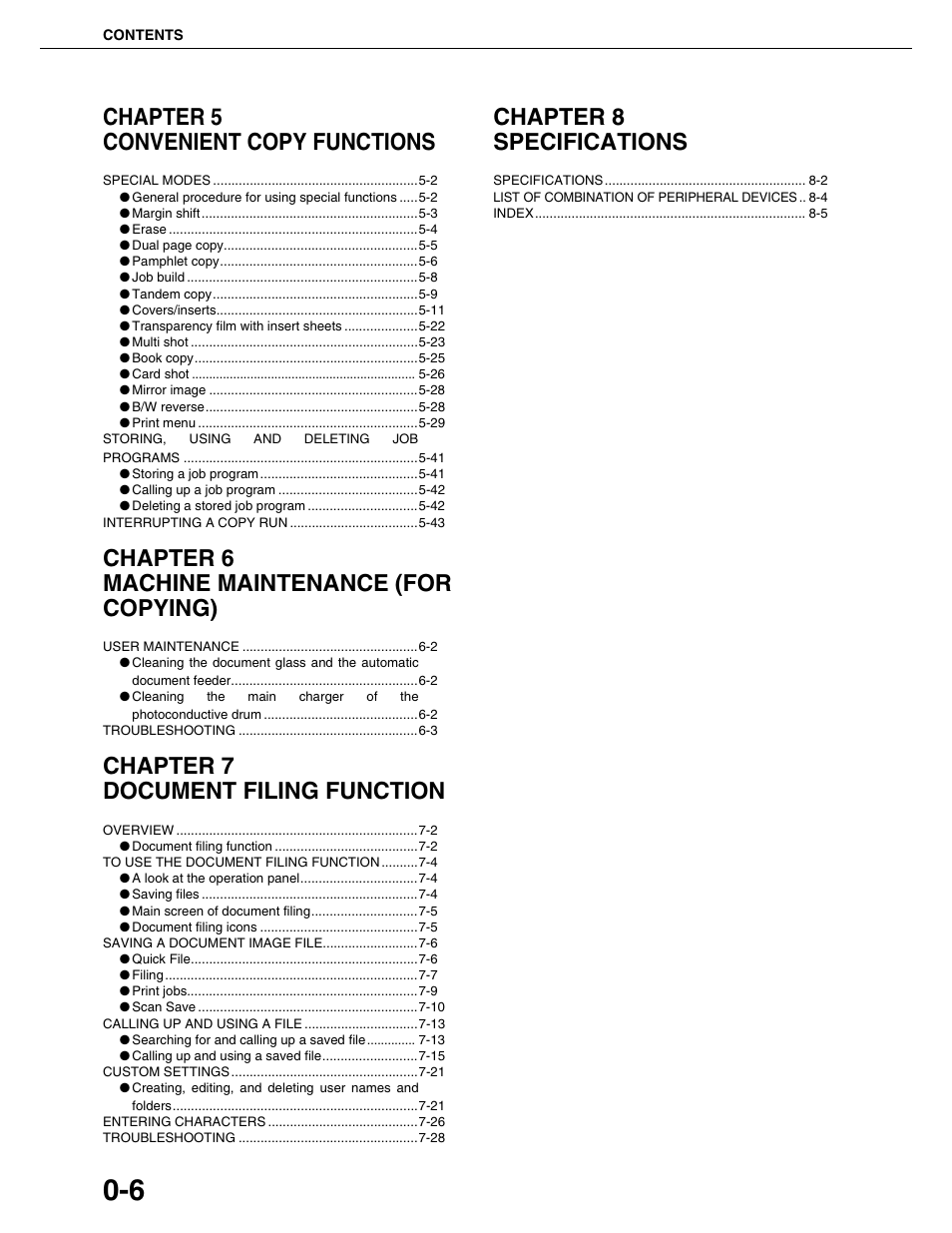 Chapter 5 convenient copy functions, Chapter 6 machine maintenance (for copying), Chapter 7 document filing function | Chapter 8 specifications | Sharp AR-M355N User Manual | Page 9 / 380