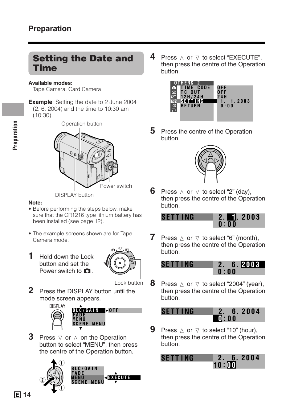 Setting the date and time, Preparation | Sharp VIEWCAMZ VL-Z5E User Manual | Page 24 / 117