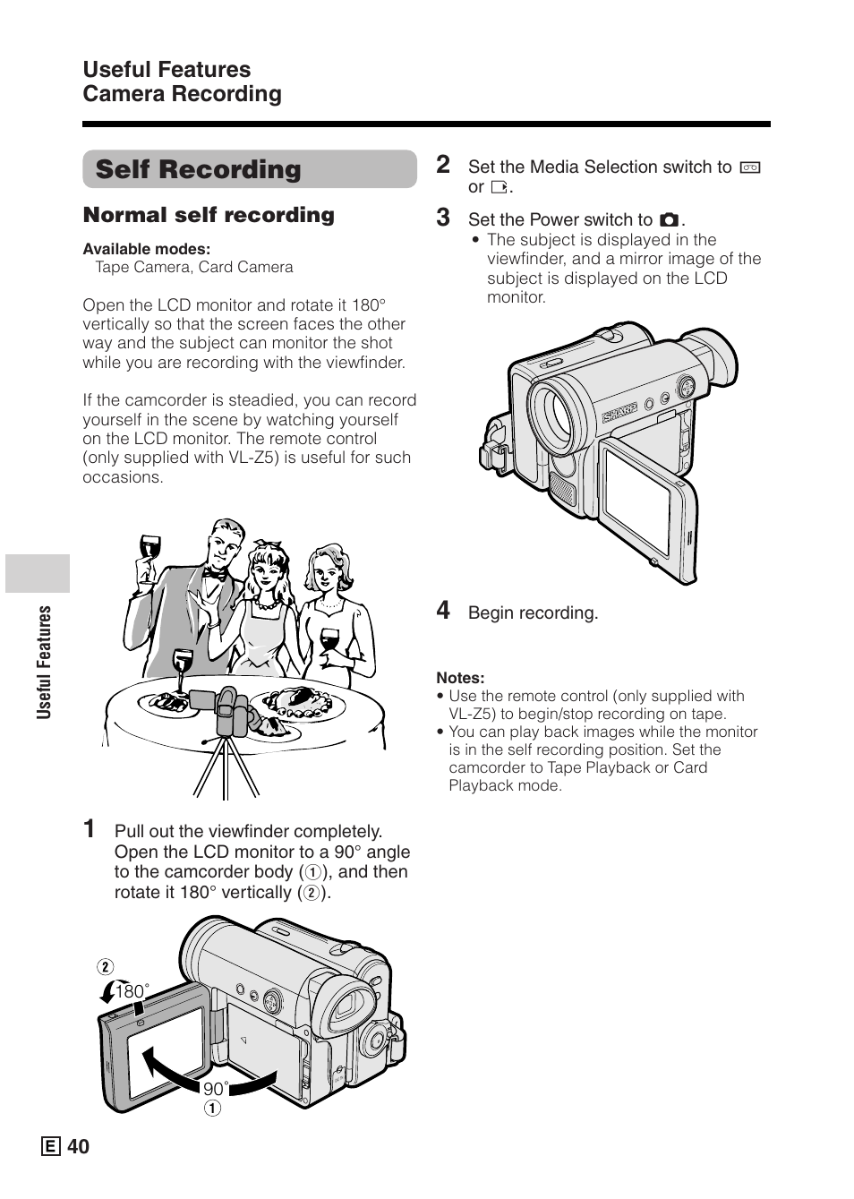 Self recording, Useful features camera recording | Sharp VIEWCAMZ VL-Z5E User Manual | Page 50 / 117