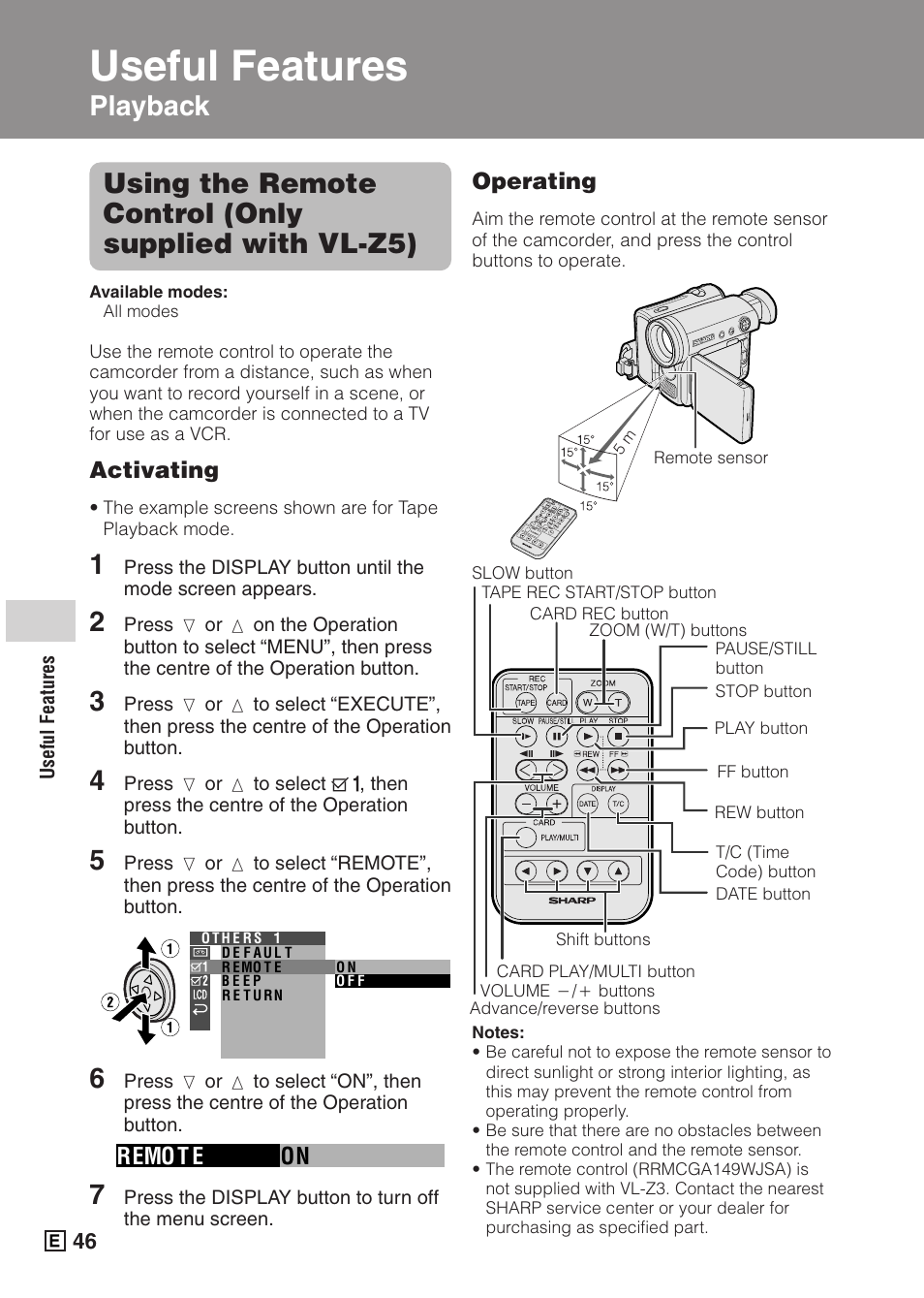 Useful features, Playback, Useful features playback | Sharp VIEWCAMZ VL-Z5E User Manual | Page 56 / 117
