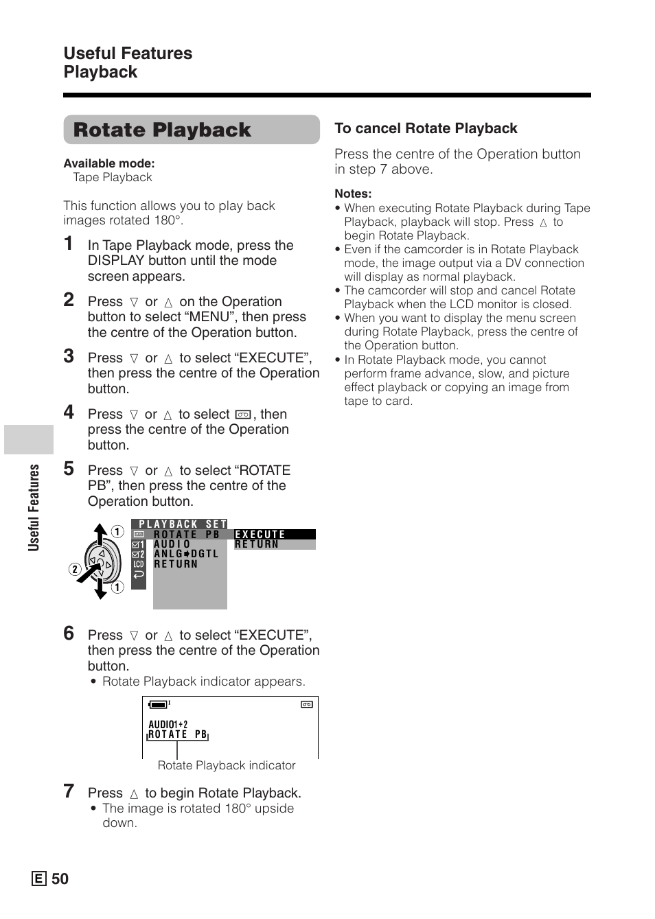 Rotate playback, Useful features playback | Sharp VIEWCAMZ VL-Z5E User Manual | Page 60 / 117