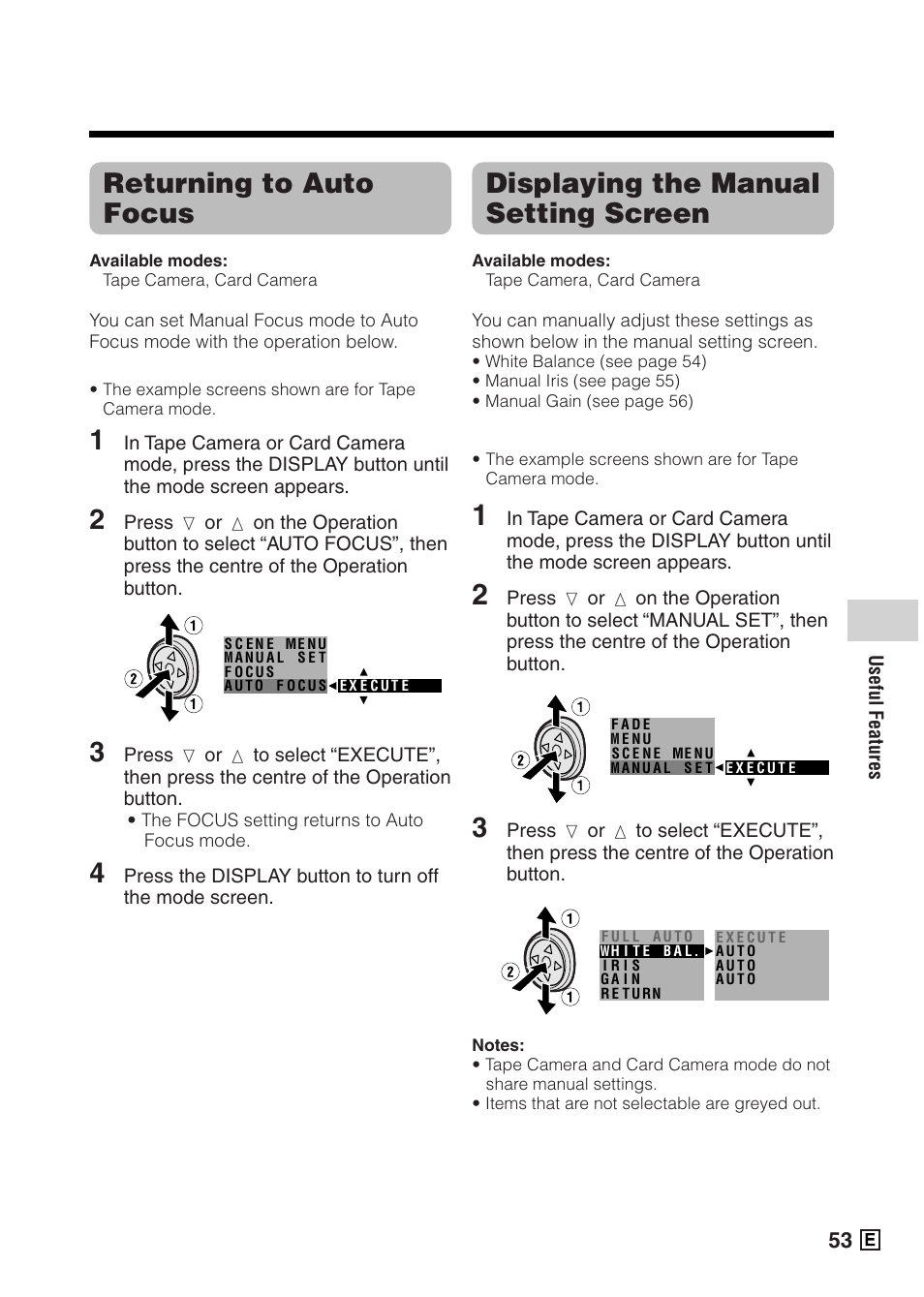 Displaying the manual setting screen, Returning to auto focus | Sharp VIEWCAMZ VL-Z5E User Manual | Page 63 / 117