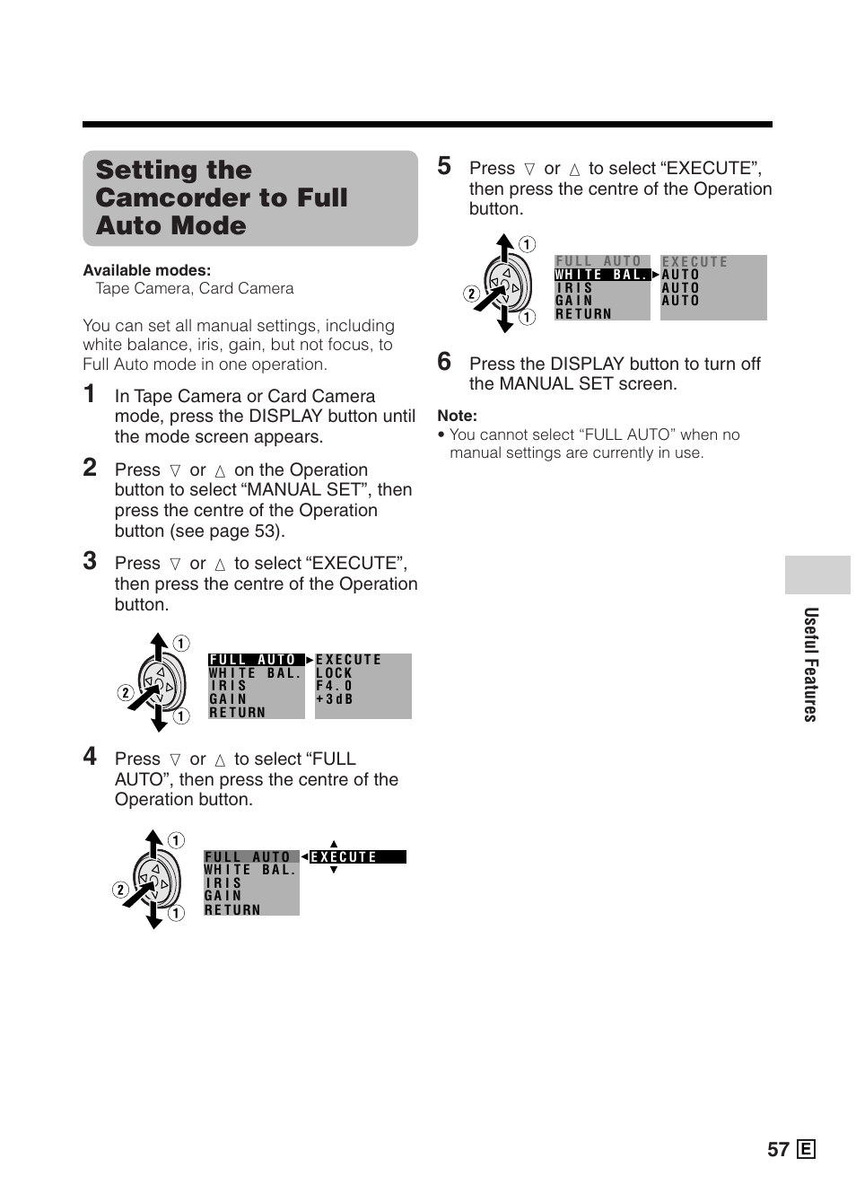 Setting the camcorder to full auto mode | Sharp VIEWCAMZ VL-Z5E User Manual | Page 67 / 117