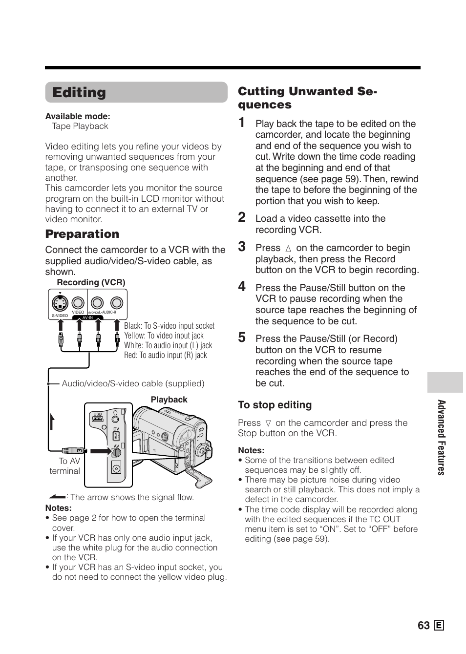 Editing, Preparation, Cutting unwanted se- quences | Sharp VIEWCAMZ VL-Z5E User Manual | Page 73 / 117