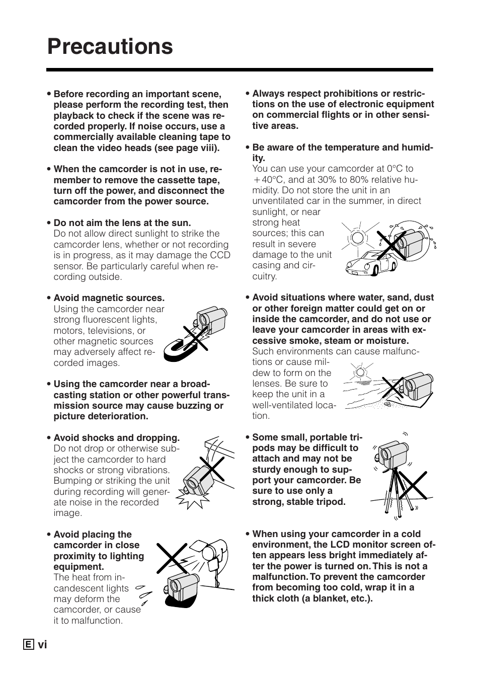 Precautions | Sharp VIEWCAMZ VL-Z5E User Manual | Page 8 / 117
