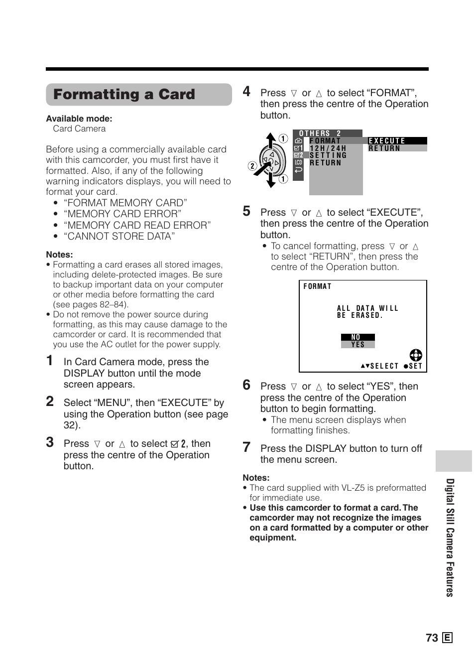 Formatting a card | Sharp VIEWCAMZ VL-Z5E User Manual | Page 83 / 117