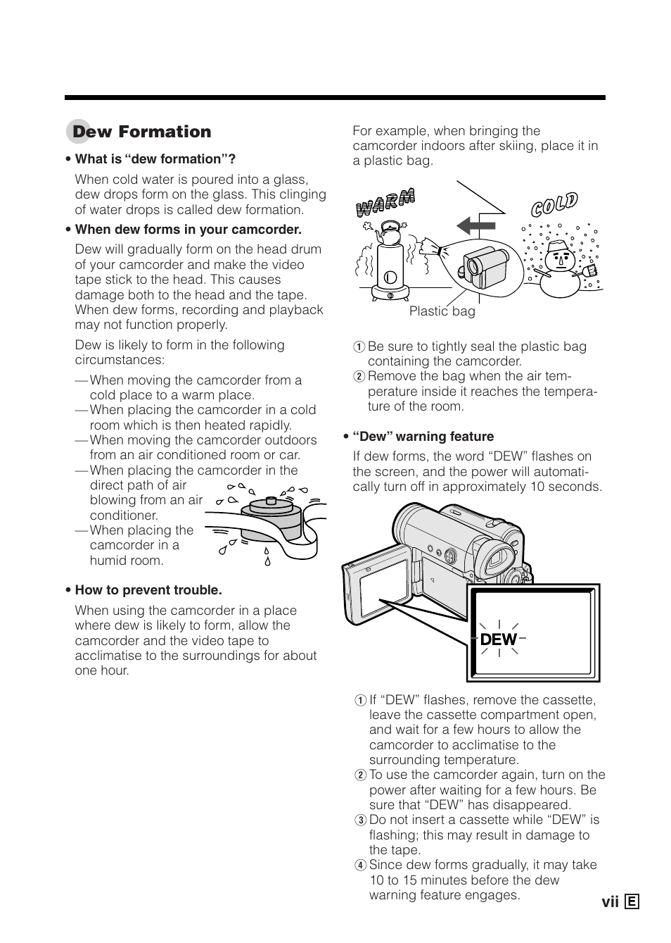 Dew formation | Sharp VIEWCAMZ VL-Z5E User Manual | Page 9 / 117