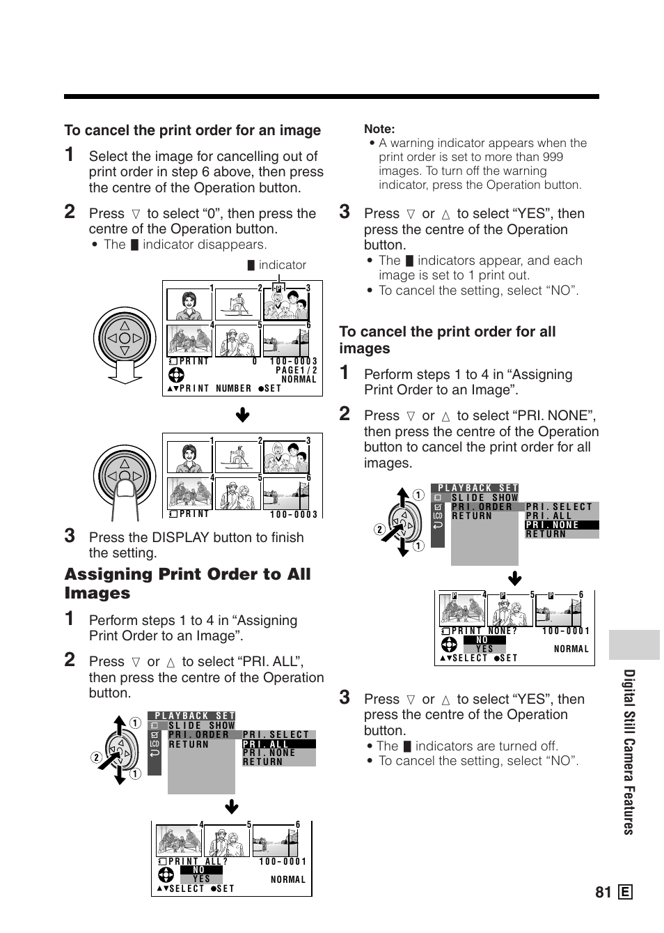 Assigning print order to all images, Digital still camera features, Press the display button to finish the setting | Sharp VIEWCAMZ VL-Z5E User Manual | Page 91 / 117