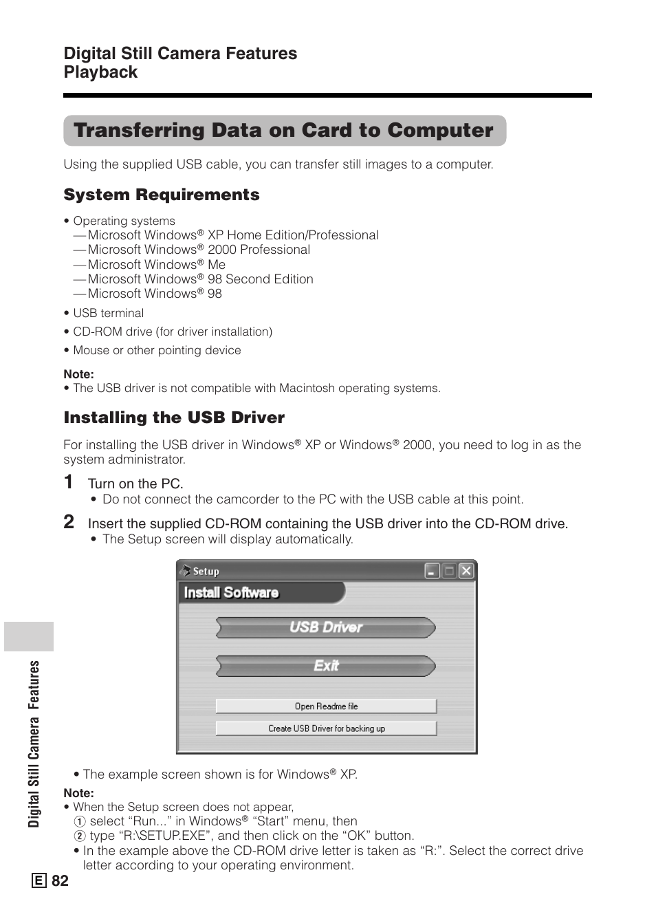 Transferring data on card to computer, Digital still camera features playback | Sharp VIEWCAMZ VL-Z5E User Manual | Page 92 / 117