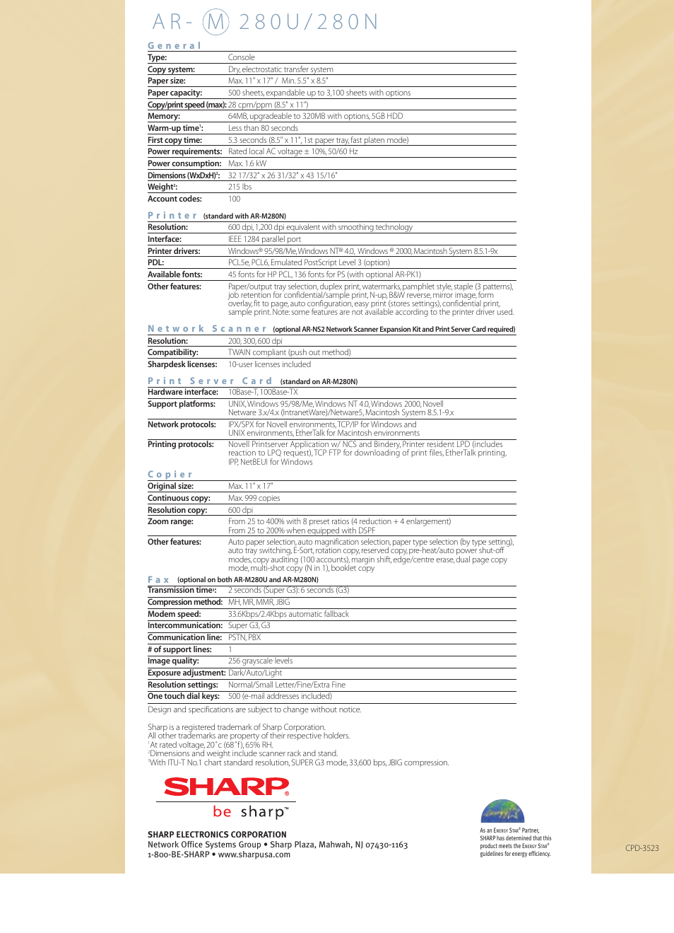 Sharp AR-M280N User Manual | Page 11 / 11